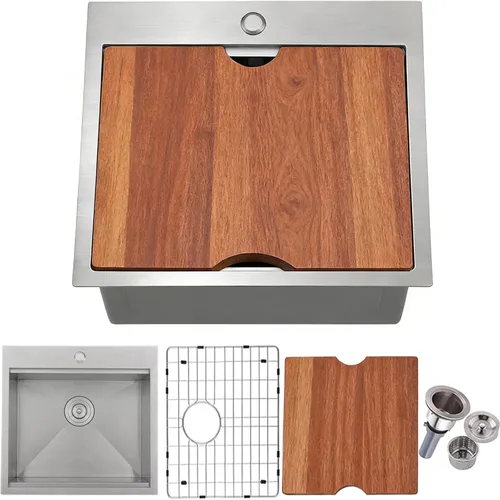 Miniatura 10 de Fregadero de Barra Negro Empotrable de 15x15 Pulgadas - Fregadero de Cocina Cuadrado Pequeño de Acero Inoxidable de Montaje Superior para Estación