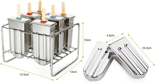 Miniatura 4 de 6PCS Stainless Steel Ice Lolly Mould, Fast Freezing Ice Cream Makers with Metal Stick Holder, Kitchen Tools
