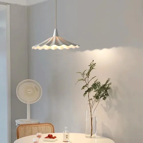 Miniatura 4 de Lámpara colgante de hoja de loto blanca del norte de Europa, lámpara colgante de cerámica y porcelana, luz de techo con pintura de alta temperatura