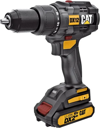 Cat DX12 - Taladro martillo inalámbrico de 18 V y 1/2 pulgada con batería y cargador, taladro de martillo de alta resistencia inalámbrico con 22+1+1