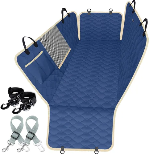 Miniatura 12 de Lassie Fundas de asiento de coche para perro para asiento trasero con 2 cinturones de seguridad, hamaca impermeable para automóvil para perro