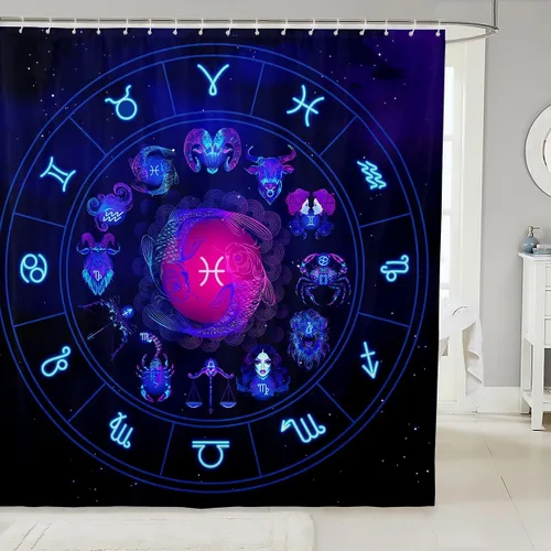 Piscis - Cortina de baño de 72 pulgadas de ancho x 72 pulgadas de largo, 12 patrones de constelación para niños, niñas, niños, niñas, juego de
