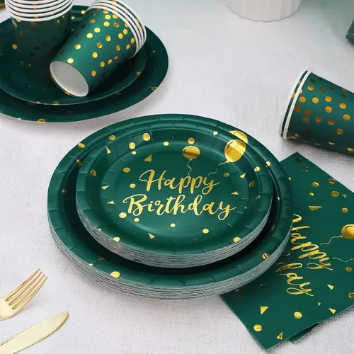 Miniatura 7 de Platos y servilletas verdes para decoración de cumpleaños, suministros de fiesta para decoración de esmeralda, 175