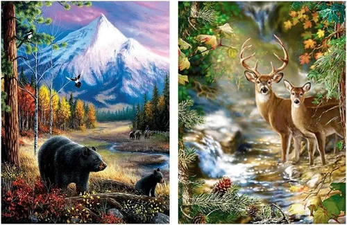 Mowana Kits de arte de diamantes para adultos, paquete de 2 kits de pintura de diamantes de vida silvestre 5D sobre lienzo, paisaje de bosque de