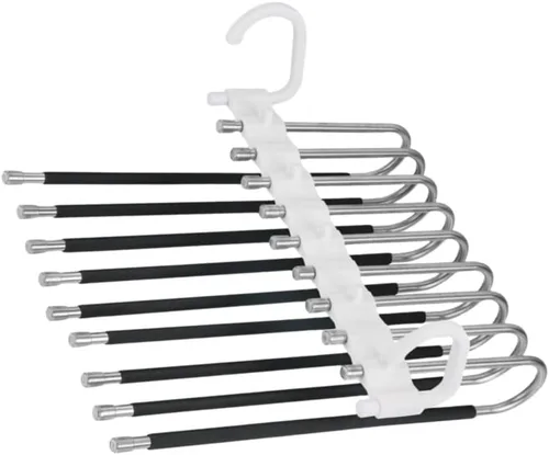 Miniatura 2 de Paquete de 2 perchas plegables de 9 capas para pantalones que ahorran espacio, percha multifuncional para pantalones, percha con agujero para colgar