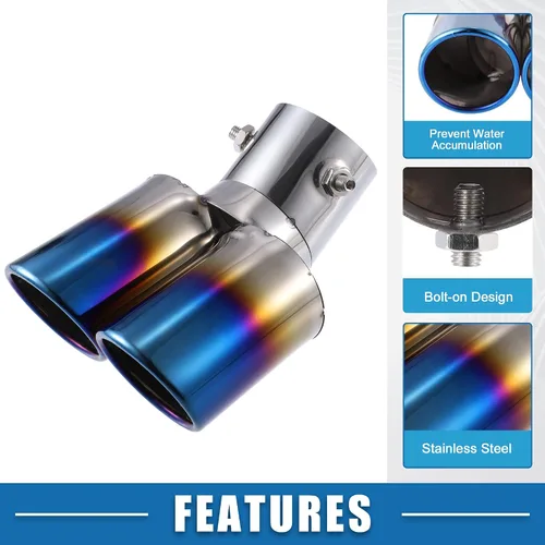Miniatura 3 de Tubo de doble punta de escape para automóvil, doble salida, diámetro aplicable, 2.4 pulgadas, tubo de escape universal, punta de silenciador, tubo