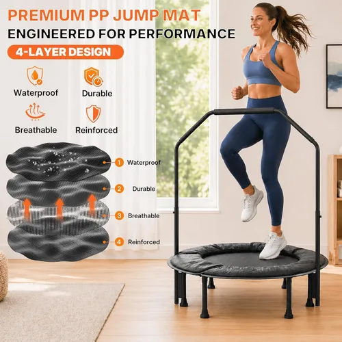 Miniatura 2 de Juturna Mini Trampolín Plegable de 40 Pulgadas, Trampolín de Rebote para Adultos, Capacidad de 450 Libras con Barra Ajustable en Forma de T