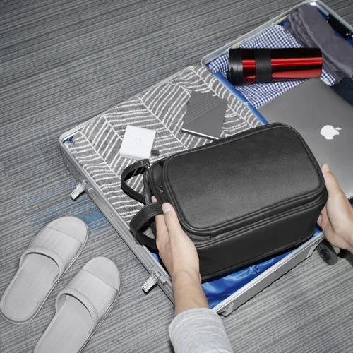 Miniatura 6 de Neceser grande para hombres, organizador de artículos de tocador de viaje de cuero PU, kit Dopp, bolsa de afeitar resistente al agua para artículos