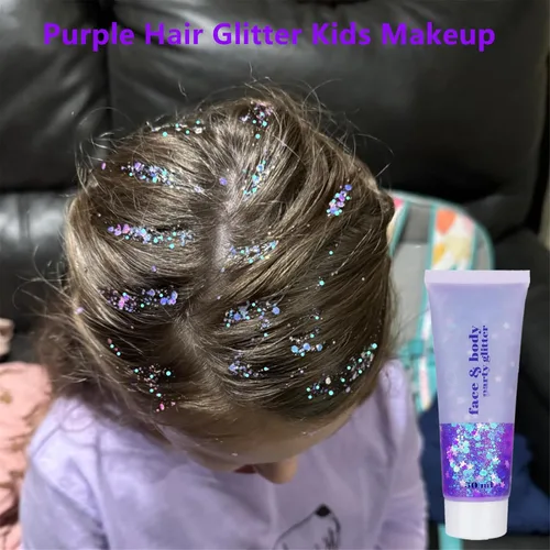 Miniatura 2 de Go Ho Gel de purpurina púrpura de sirena, purpurina holográfica para el cabello morado para niños y mujeres, lentejuelas gruesas para ojos, labios