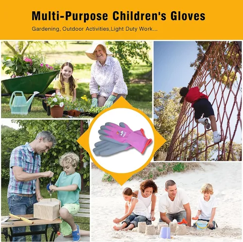 Miniatura 5 de KDK Guantes de jardinería para niños de 3 a 5 años, guantes de trabajo de patio para niños pequeños, jóvenes, niñas, niños, guantes de goma