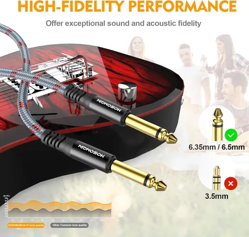 Miniatura 2 de HOSONGIN Paquete de 2 cables de guitarra de 3.3 pies a 1/4 de pulgada para instrumentos eléctricos, cable AMP para guitarra eléctrica, bajo, Amarillo