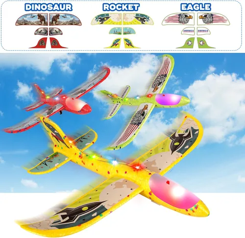 Miniatura 3 de Paquete de 3 juguetes de avión lanzador para niños, avión planeador de espuma LED de 12.6 pulgadas, 2 aviones catapulta con modo de vuelo, juguetes