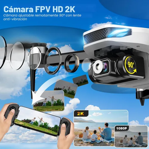 Miniatura 4 de Dron GPS con cámara para adultos, drones GPS HD 2K con retorno automático, función Follow Me, vuelo circular, vuelo por puntos de referencia, flujo