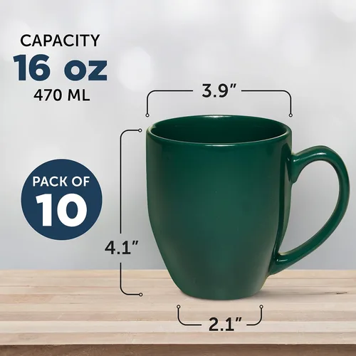 Miniatura 5 de DISCOUNT PROMOS Juego de 10 tazas de café grandes de 16 onzas, paquete a granel, perfectas para té, espresso, capuchino, cacao caliente, color verde