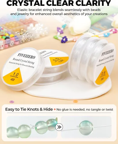 Miniatura 2 de 6 Rollos FIVEIZERO Cordón Elástico para Pulseras, 0.4mm, 0.5mm, 0.6mm, 0.7mm, 0.8mm, 1mm Hilo Elástico Transparente de Cristal para Pulseras