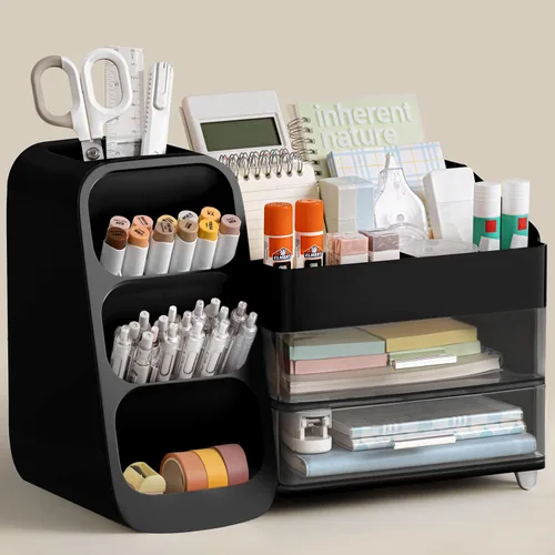 Miniatura 10 de HBlife Desk Organizer with Pen Pencil Holder for Desk, Pen Organizer with 2 Drawers, Desk Organizers and Accessories with 4 Compartments, Desktop