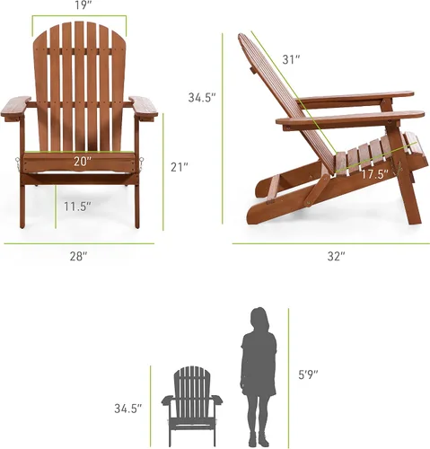 Miniatura 2 de Elk - Silla Adirondack de madera de eucalipto para patio al aire libre de 34 pulgadas de ancho para patio al aire libre, terraza, playa, jardín