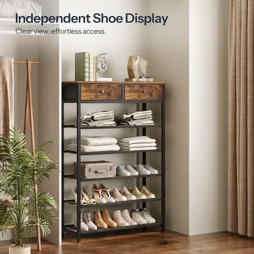Miniatura 6 de HOOBRO Zapatero, organizador de almacenamiento de zapatos de 6 niveles con 2 cajones no tejidos, 15-20 pares de zapatos para entrada, estante