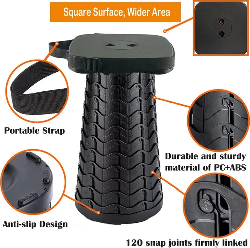 Miniatura 3 de Taburete plegable para acampar con cojín de asiento y bolsa de nailon, taburete telescópico portátil cuadrado, taburete plegable ligero y resistente