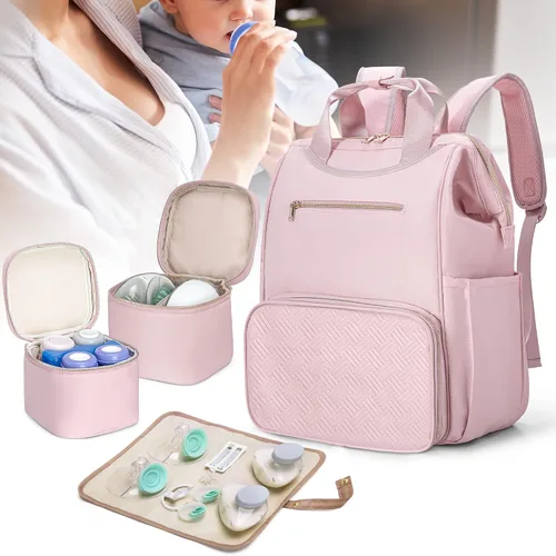 Miniatura 2 de Fasrom Mochila portátil para sacaleches con enfriador y bolsa de mano, compatible con bombas manos libres Momcozy Medela y Elvie, color rosa