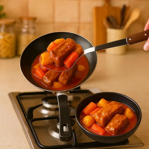 Miniatura 6 de FJNATINH - Juego de utensilios de cocina de acero inoxidable, pulido en espejo, set de 6 piezas, con mango de madera, antiadherentes y resistentes