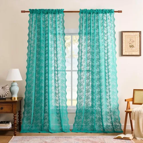 Miniatura 115 de YJ YANJUN Cortinas traslúcidas negras de 54 pulgadas de largo, panel de cortina de encaje gótico victoriano para cocina, cortinas cortas de Negro