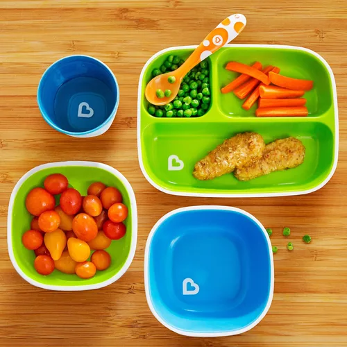 Miniatura 3 de Munchkin Splash - Juego de comedor para niños pequeños, incluye platos divididos, cuencos y utensilios, juego de 10 piezas, azul/verde