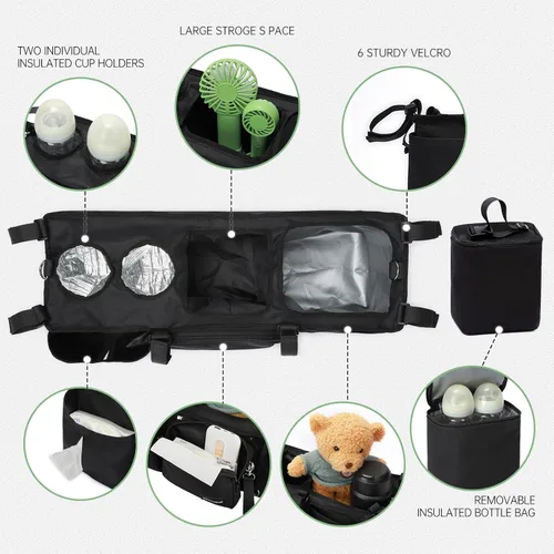Miniatura 3 de Organizador de cochecito doble para Bob Duallie con 2 portavasos aislados y bolsa refrigeradora, Baby Jogger City Mini Gt2 Jeep Accesorios
