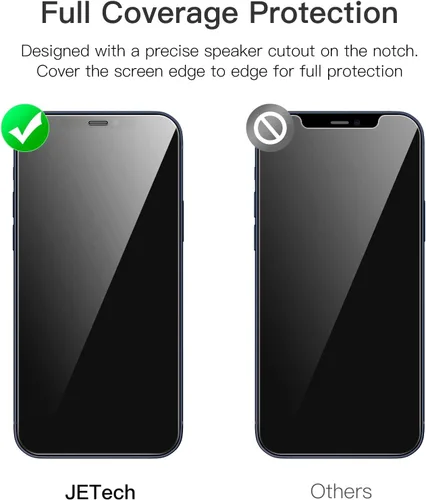 Miniatura 2 de JETech Protector de pantalla de cobertura completa para iPhone 12/12 Pro de 6.1 pulgadas, película de vidrio templado 9H, compatible con fundas
