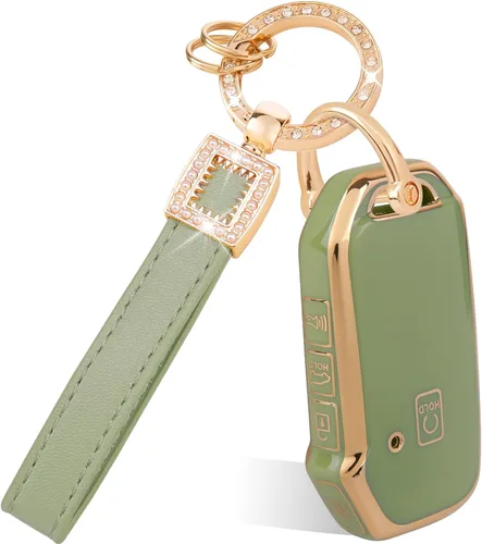 Miniatura 9 de Funda para llavero y llavero de cuero, compatible con Kia K5 Forte Sportage Soul Seltos Telluride Smart Key Holder 5 botones, elefante blanco