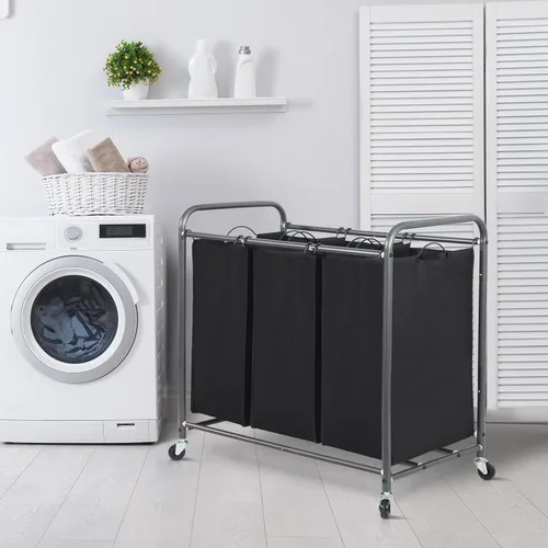 Miniatura 7 de STORAGE MANIAC Clasificador de ropa de 3 secciones, carrito de cesto de ropa de 35.9 galones (136 L) con ruedas resistentes rodantes con bloqueo