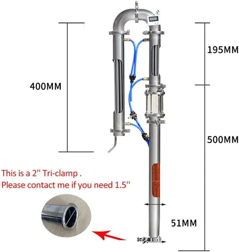 Miniatura 2 de Nueva torre de destilación tubular con malla de cobre de vidrio de vista 1.5 '' 2 '' equipo de elaboración de cerveza doméstica destilador moonshine