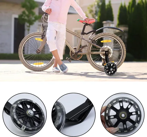 Miniatura 6 de Par de ruedas auxiliares de bicicleta para niños, accesorios para bicicletas de 12 "14" 16", ruedas de entrenamiento flash Negro