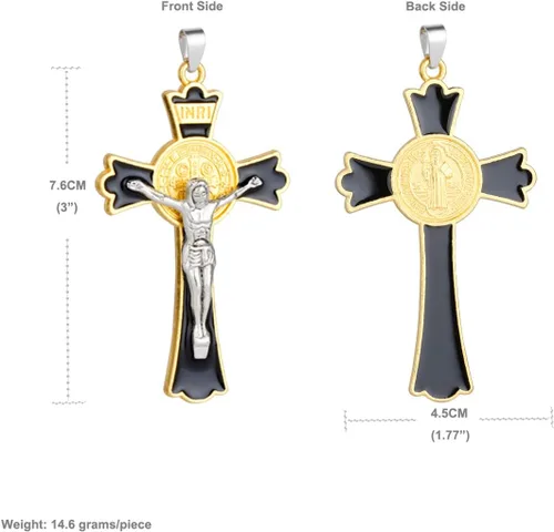 Miniatura 2 de Colgante de cruz de crucifijo de exorcismo de San Benito para bricolaje, rosario, collar, coronilla, pieza de joyería, accesorios para hacer dijes