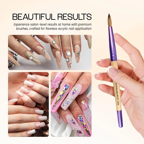 Miniatura 5 de PANA Pure Kolinsky Cepillo de uñas acrílico con mango de madera - forma redonda