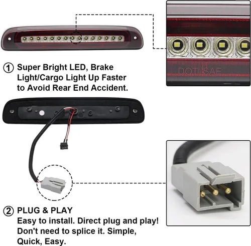 Miniatura 3 de Tercera tercera luz de freno compatible con F250 F350 F450 F550 Super Duty 1999-2016/para Ranger 1995-2011/para Explorer Sport Trac 2001-2005