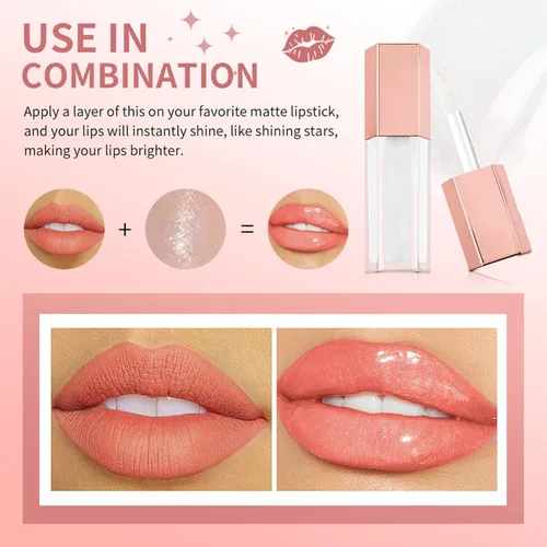 Miniatura 7 de Kit de maquillaje de brillo labial brillante brillante de 4 piezas, aceite de labios hidratante brillante, acabado de alto brillo, maquillaje