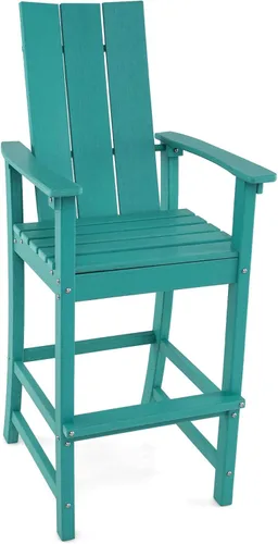 Miniatura 11 de Giantex Silla Adirondack de 52 pulgadas de alto, taburete de bar de polietileno de alta densidad para exteriores con respaldo ergonómico, Gris
