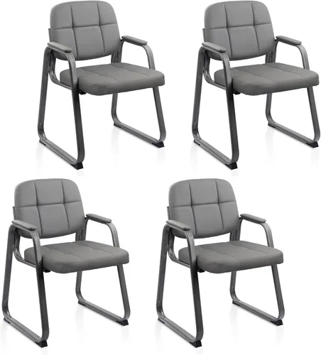 Miniatura 47 de CLATINA Silla de cuero para invitados de oficina, silla de recepción sin ruedas con reposabrazos y soporte de madera, sillón de escritorio