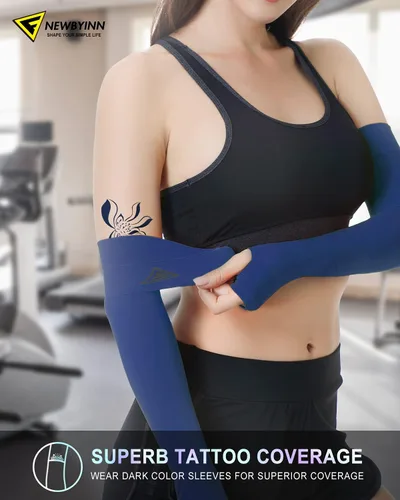 Miniatura 4 de Newbyinn Mangas de protección solar UV con orificio para el pulgar para hombres, mujeres y jóvenes, manga refrescante para cubrir tatuajes, 2 Pares