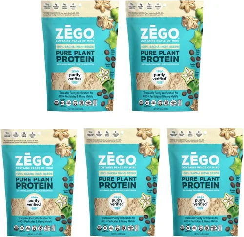 ZEGO Proteína orgánica 100% de semillas de sacha Inchi, probada con pureza, sin gluten, Top 14 para alergias y sin maíz, sin soja, vegano, 15 onzas