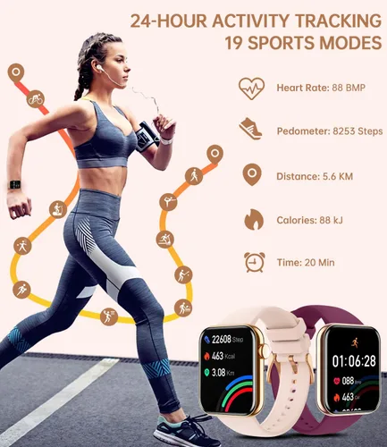 Miniatura 5 de Relojes inteligentes para mujer (respuesta/hacer llamadas) 1.85 pulgadas pantalla táctil reloj de seguimiento de fitness con frecuencia cardíaca