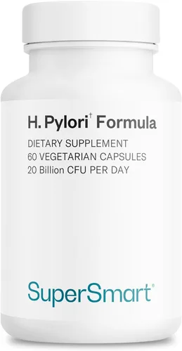 Supersmart H. Pylori Fórmula 20 mil millones de UFC por día (alta potencia) - Probiota patentado Pylopass Lactobacillus Reuteri DSM 17648 | Sin OMG