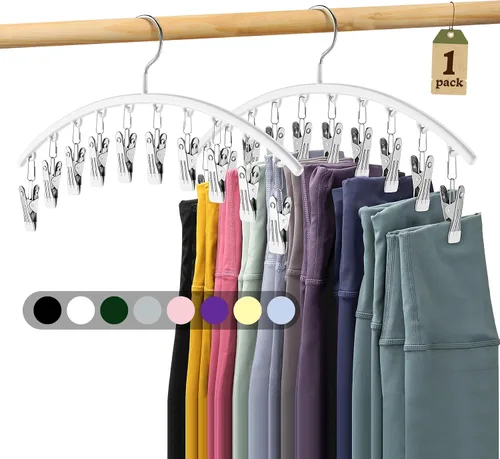 Miniatura 22 de Organizador de leggings para armario, colgador de metal para pantalones de yoga con revestimiento de goma, paquete de 2 con 10 clips para 20 Morado