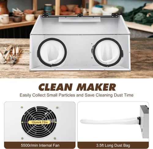 Miniatura 5 de 2 agujeros totalmente cerrados mesa de molienda eléctrica pulidora caja de polvo cubierta de acrílico caja de polvo con luz LED y ventilador