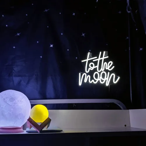 Miniatura 3 de Looklight Letrero de neón de letras a la luna con luces LED, luces de neón blancas para decoración de pared, luz de conectividad, luna iluminada