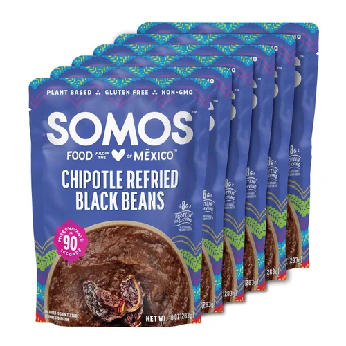 SOMOS Frijoles negros refritos Chipotle - Sin gluten, sin OMG, veganas y aptas para microondas listas para comer - Deliciosas, saludables y