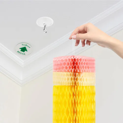 Miniatura 6 de Paquete de 10 ganchos de techo autoadhesivos con línea para colgar linternas de papel de 80 pies, ganchos de pared de techo extraíbles sin daños