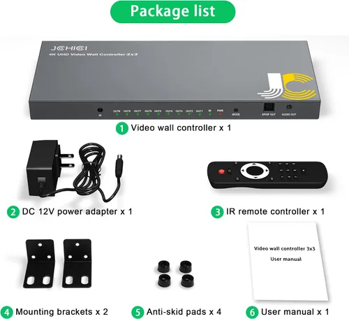 Miniatura 8 de Controlador de pared de video 3x3, procesador de pared JCHICI TV, pantalla HD 4K x 2K, rotación de 180 grados, 10 modos de empalme, entrada 4K