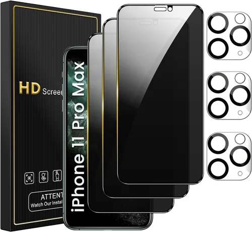 Miniatura 23 de Romkasi Paquete de 3 protectores de pantalla de privacidad para iPhone 11 de 6.1 pulgadas con 3 protectores de lente de cámara, película de vidrio